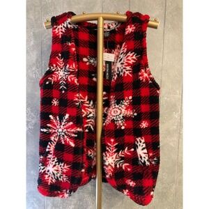 Kristin Nicole Womens Buffalo Plaid Snowflake Sherpa Vest Red Black GK34045 M